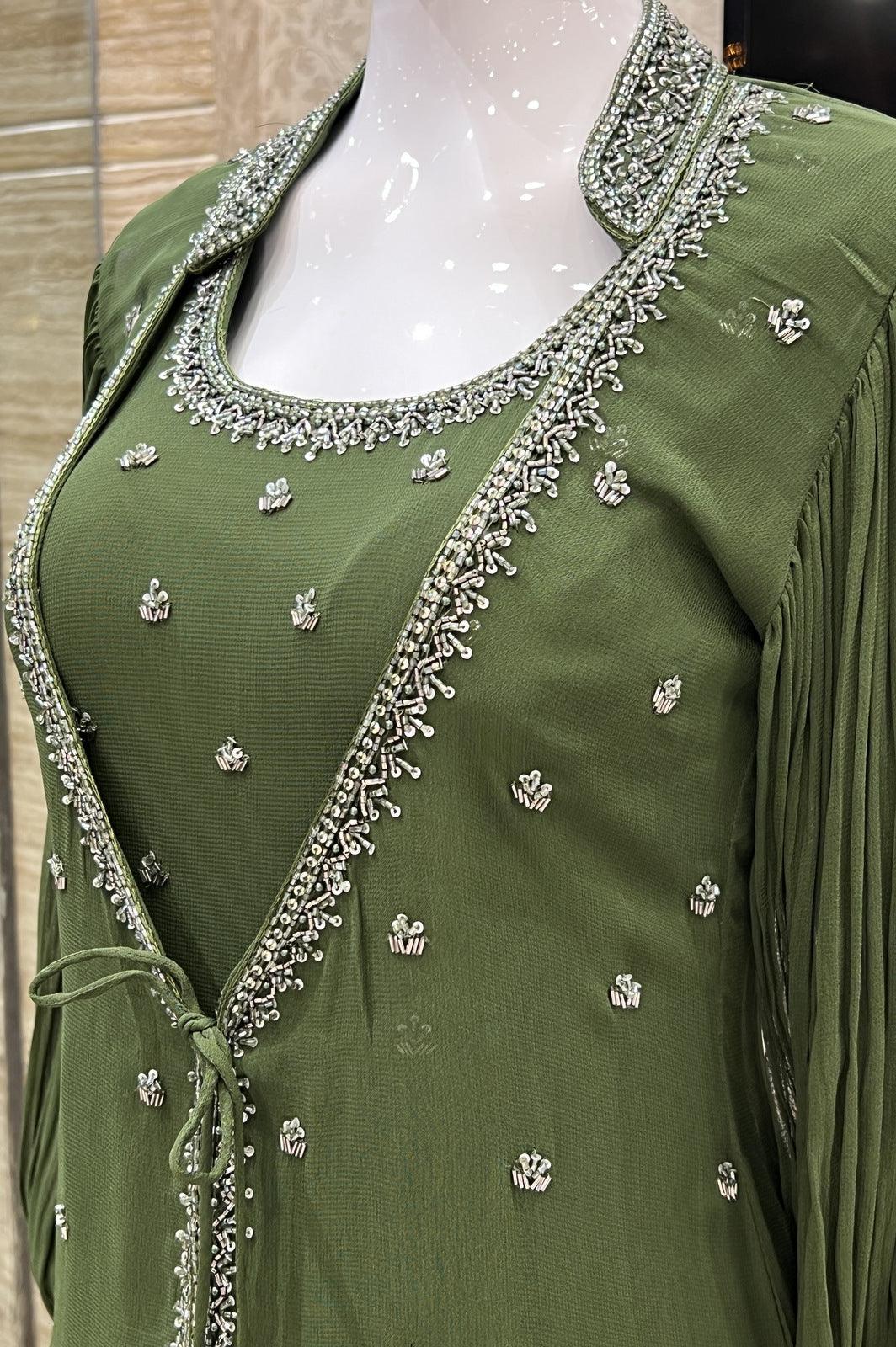Green Beads and Sequins work Overcoat Styled Floor Length Anarkali Suit - Seasons Chennai
