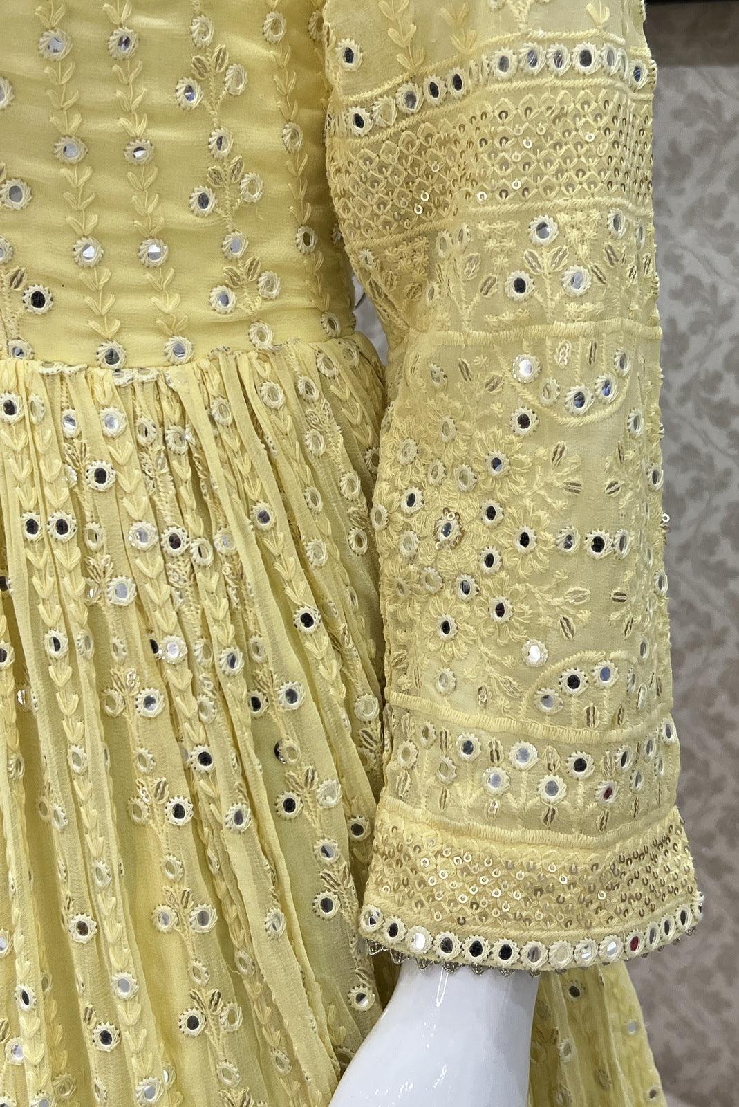 Yellow Lucknowi Thread, Sequins, Mirror, Pearl and Stone work Floor Length Anarkali Suit - Seasons Chennai