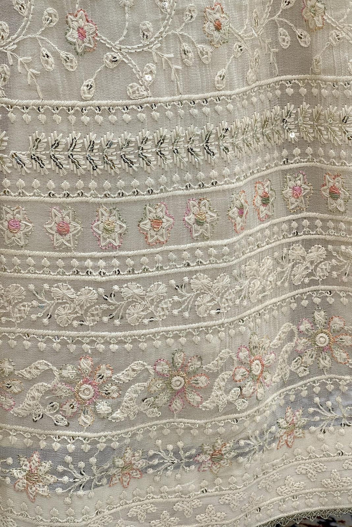 Beige Lucknowi Thread, Sequins, Stone, Mirror and Pearl work Floor Length Anarkali Suit - Seasons Chennai
