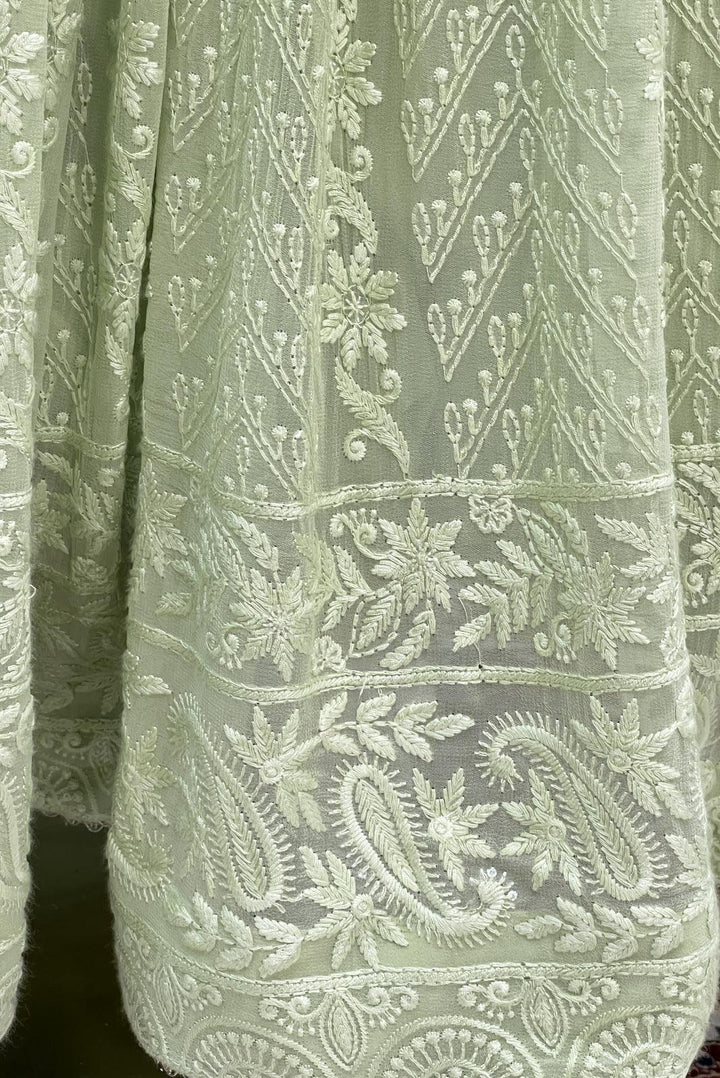 Green Lucknowi Thread, Mirror, Stone and Sequins work Floor Length Anarkali Suit - Seasons Chennai