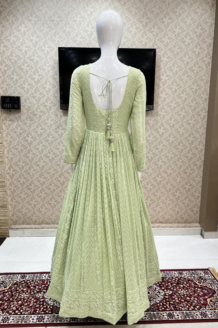 Green Lucknowi Thread, Mirror, Stone and Sequins work Floor Length Anarkali Suit - Seasons Chennai
