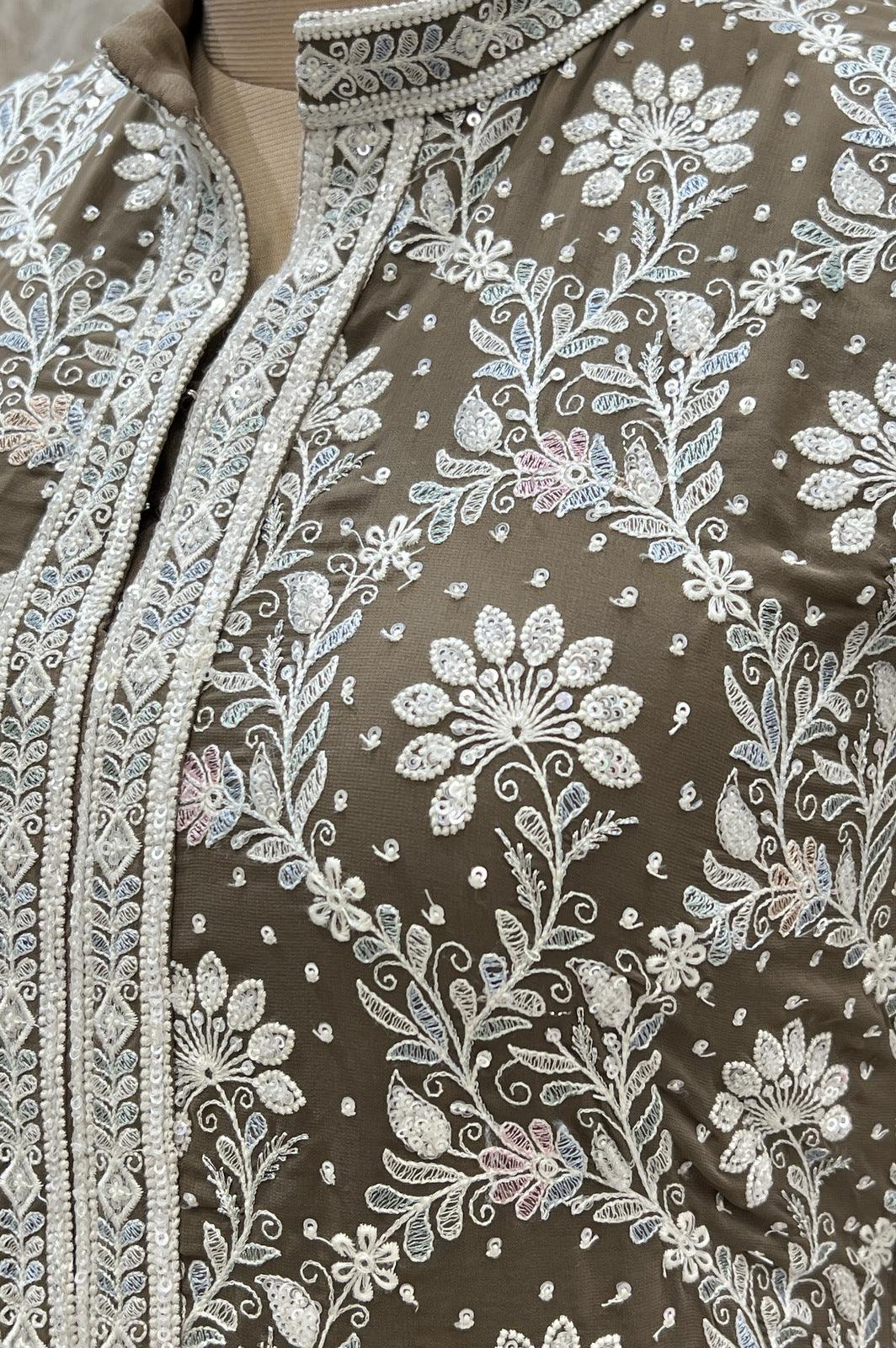 Brown Lucknowi Thread and Sequins work Mastani Styled Long Top Lehenga ...