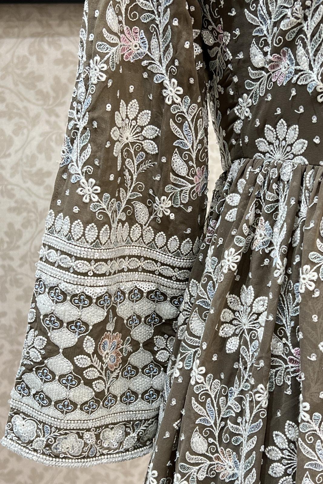 Brown Lucknowi Thread and Sequins work Mastani Styled Long Top Lehenga ...
