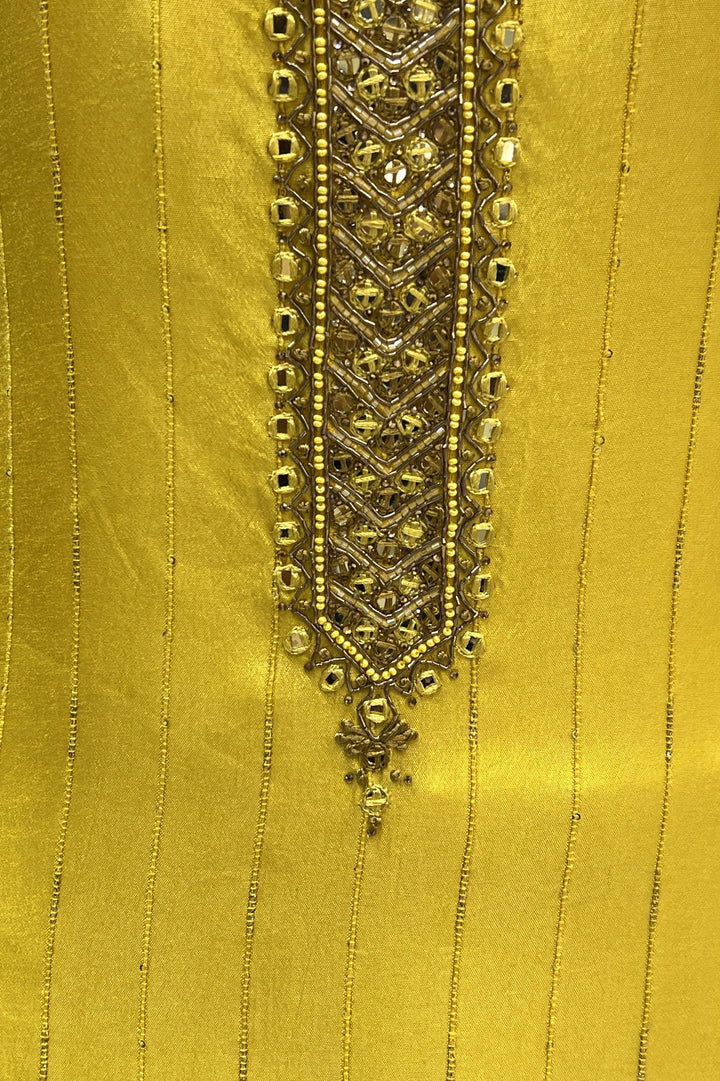 Yellow Pearl, Mirror, Beads and Thread work Straight Cut Salwar Suit - Seasons Chennai