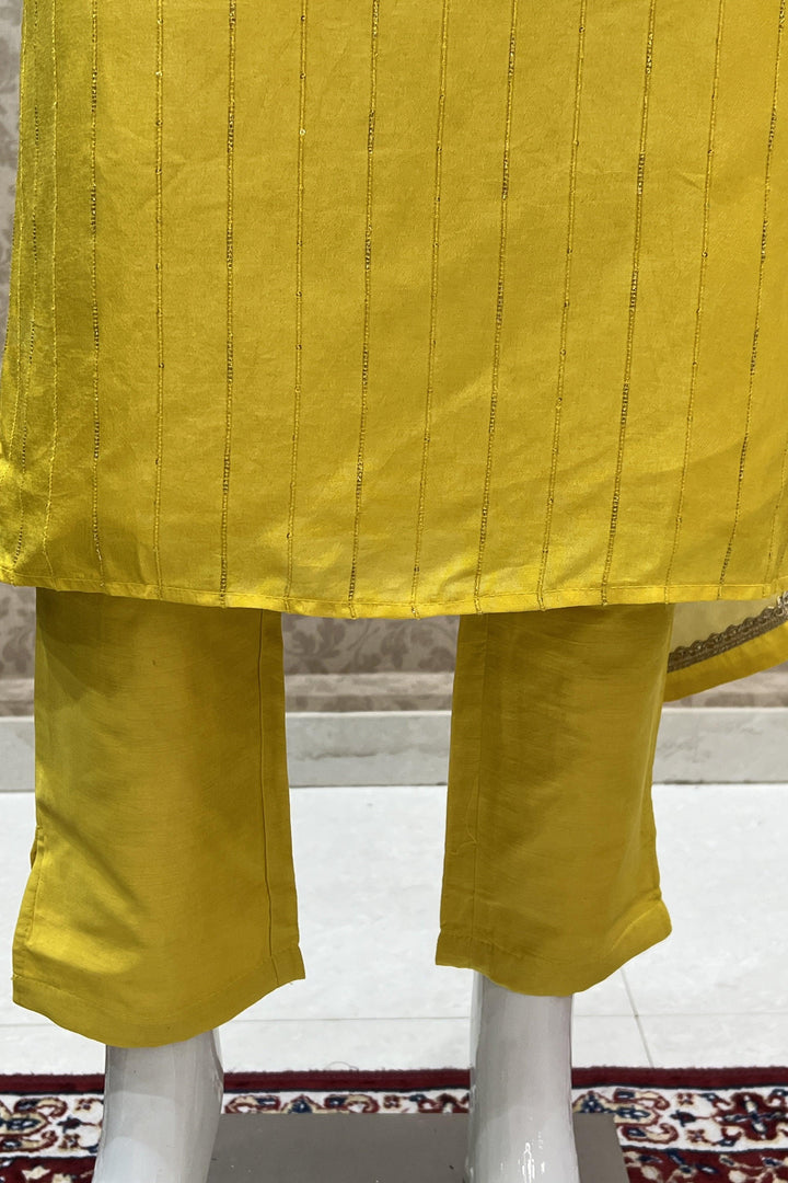 Yellow Pearl, Mirror, Beads and Thread work Straight Cut Salwar Suit - Seasons Chennai