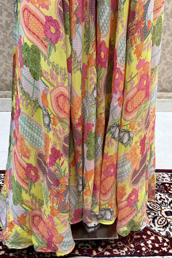 Lemon Green with Multicolor Digital Print and Sequins work Palazzo Set - Seasons Chennai