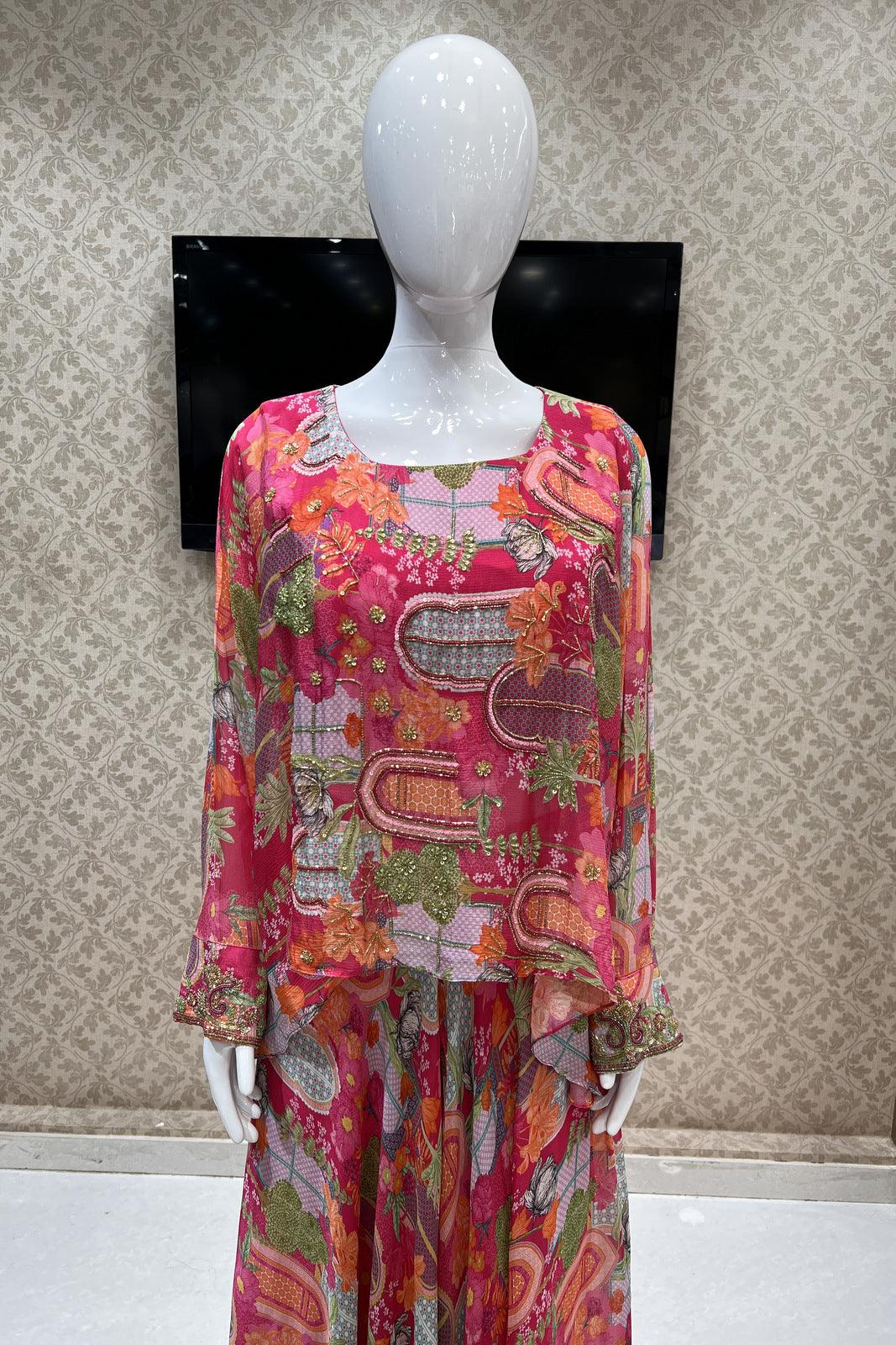 Pink with Multicolor Digital Print and Sequins work Palazzo Set - Seasons Chennai