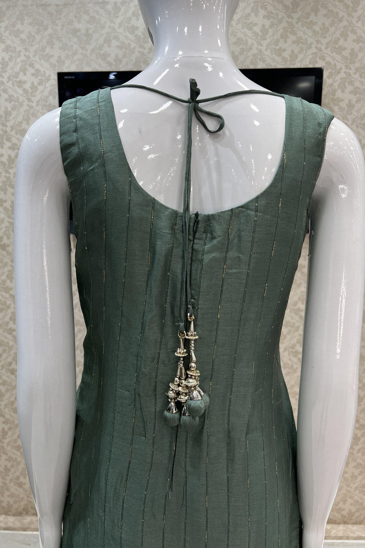Green Sequins, Beads and Thread work Straight Cut Salwar Suit - Seasons Chennai