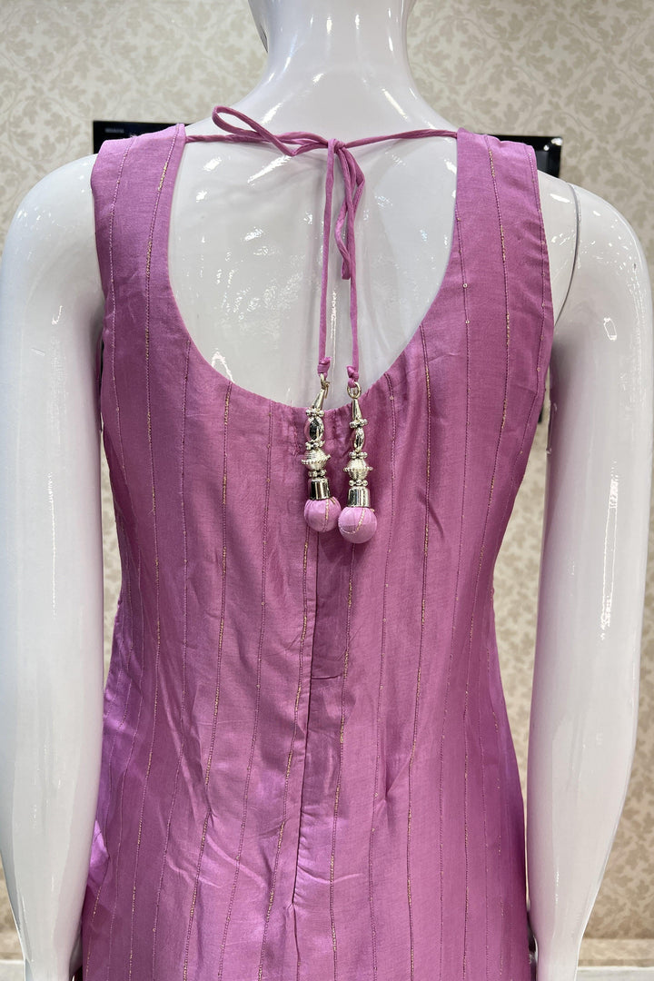 Lavender Pearl, Mirror, Zari and Thread work Straight Cut Salwar Suit - Seasons Chennai