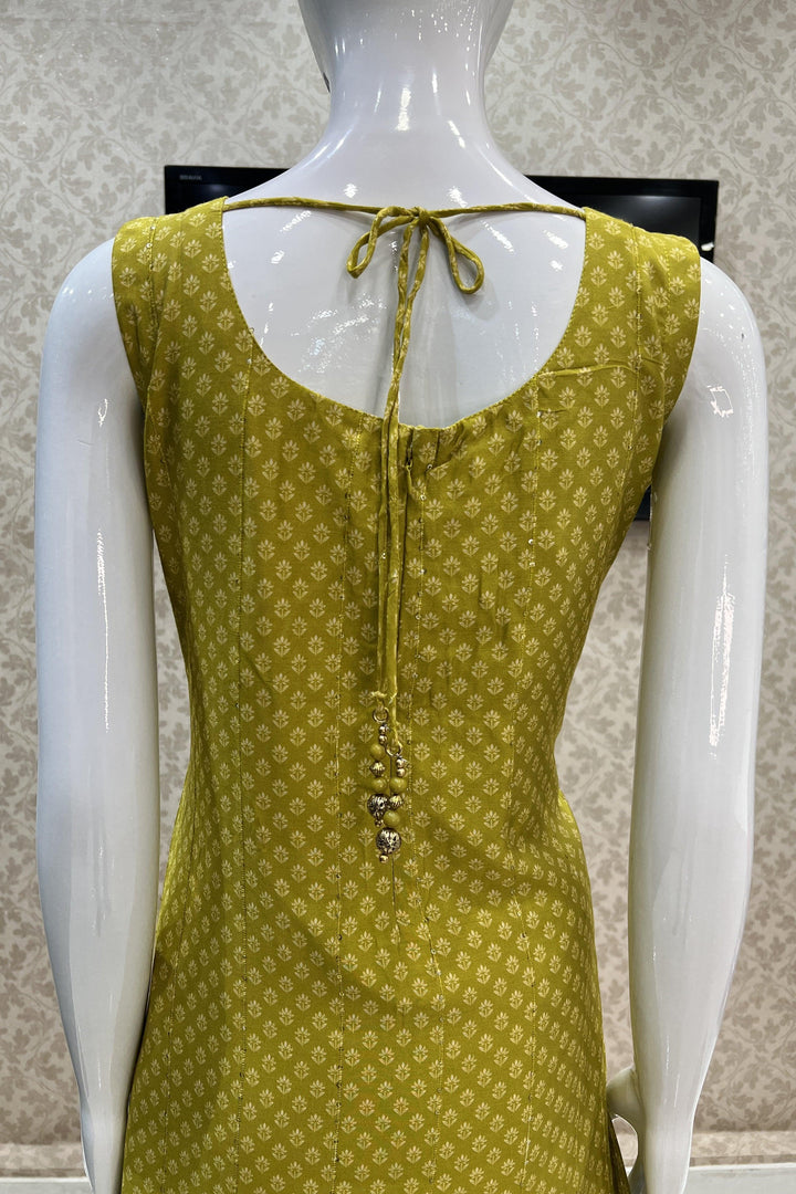 Lemon Green Printed, Mirror, Stone and Thread work Straight Cut Salwar Suit - Seasons Chennai