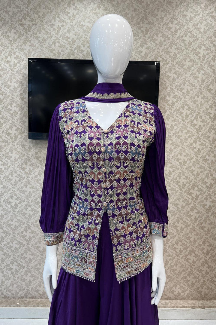 Purple Multicolor Thread, Zari and Sequins work Palazzo Salwar Suit - Seasons Chennai