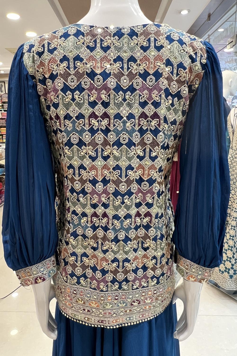 Peacock Blue Multicolor Thread, Zari and Sequins work Palazzo Salwar Suit - Seasons Chennai