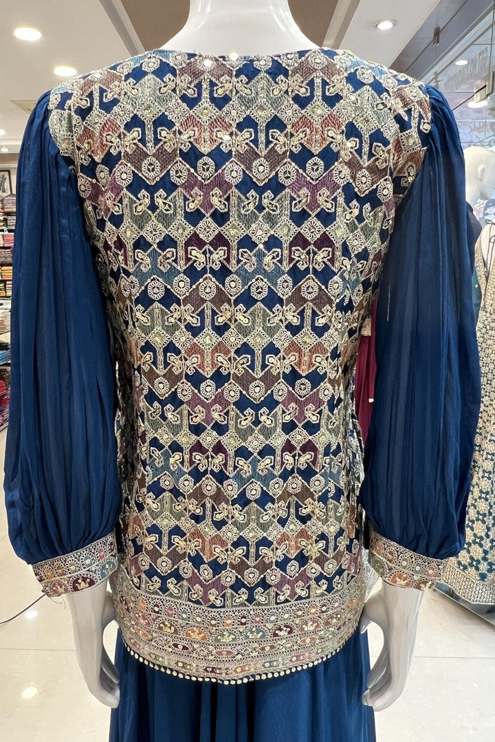 Peacock Blue Multicolor Thread, Zari and Sequins work Palazzo Salwar Suit - Seasons Chennai