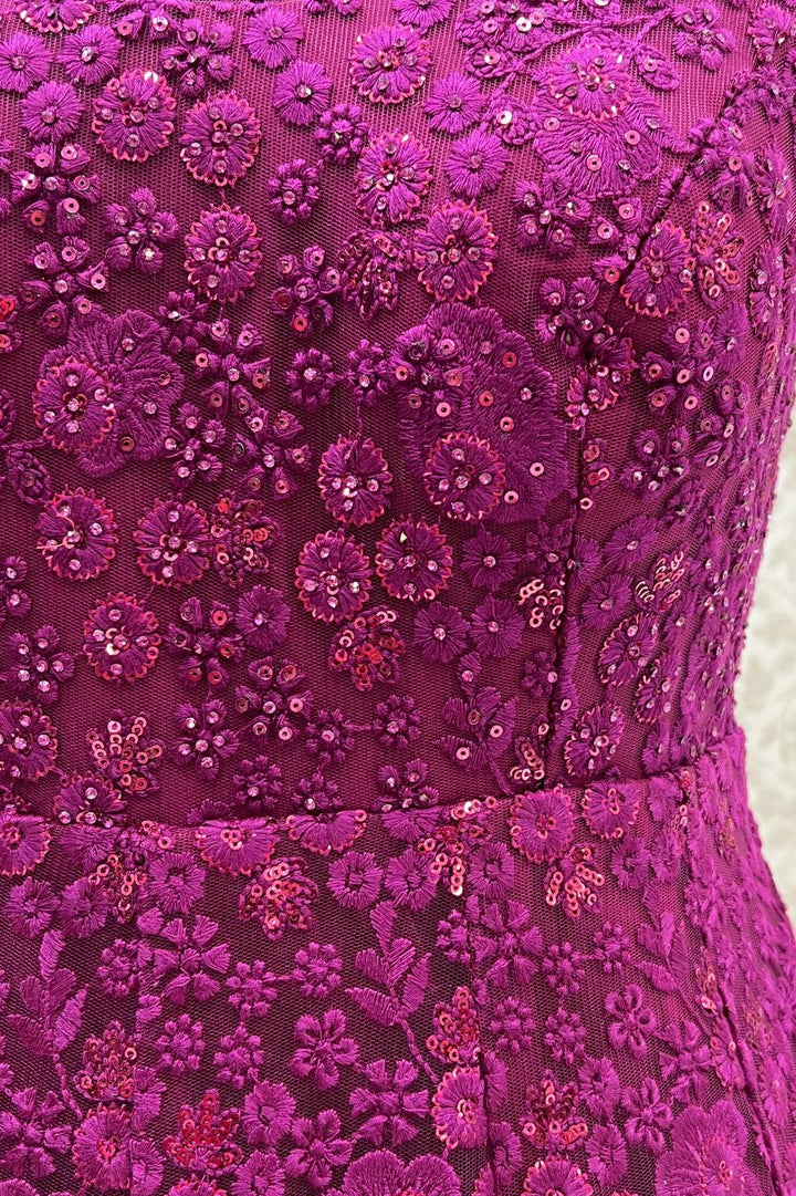 Magenta Lucknowi Thread, Sequins and Beads work Partywear Gown - Seasons Chennai