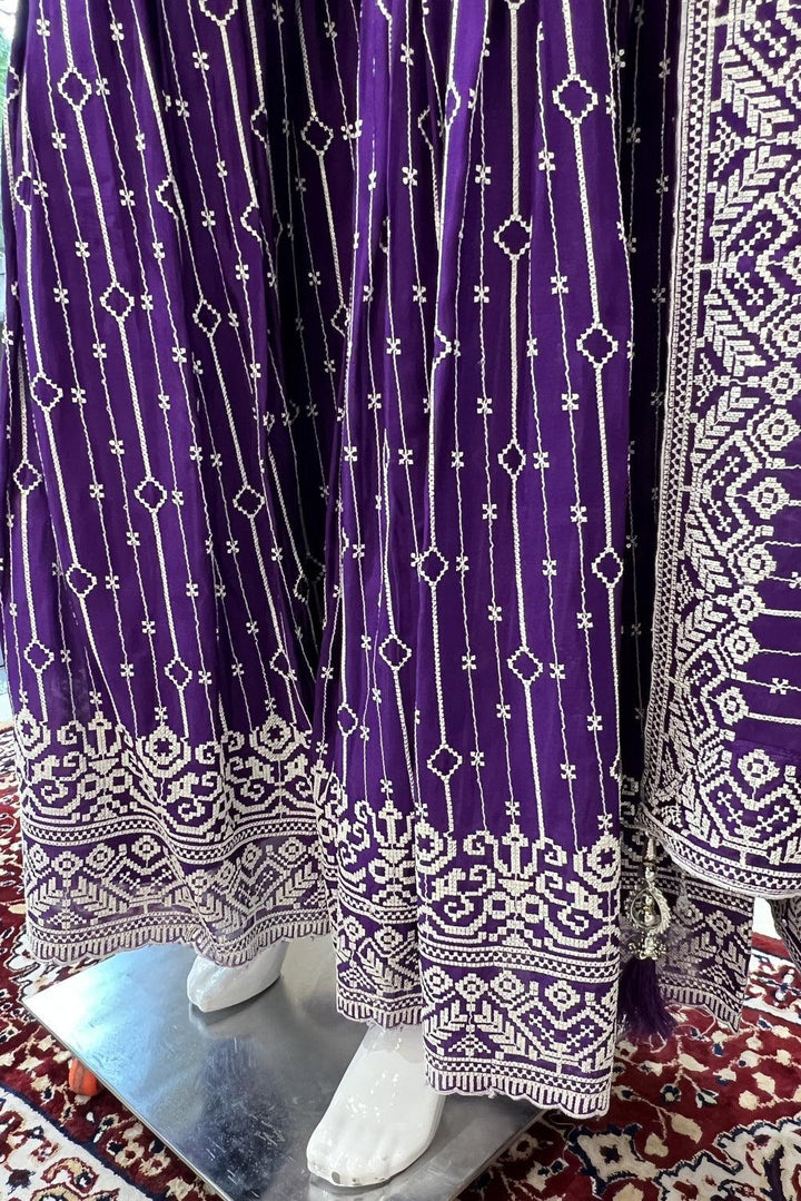 Purple Sequins and Thread work Sharara Salwar Suit - Seasons Chennai