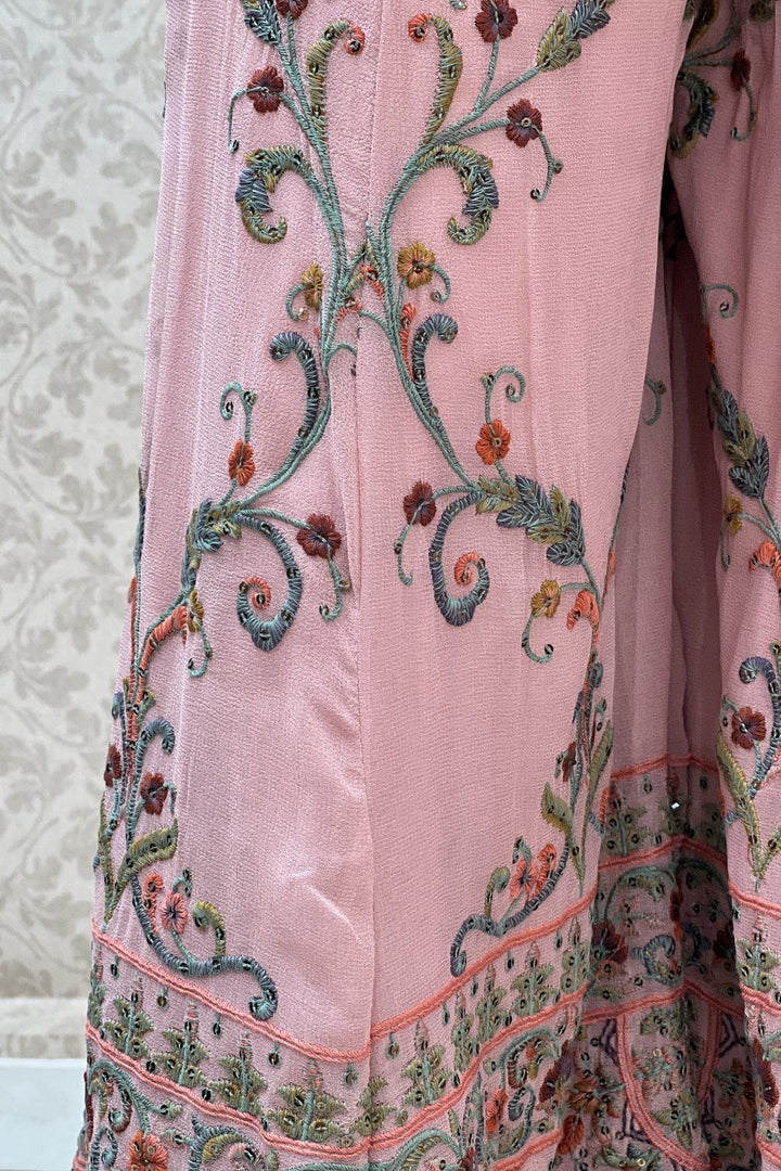 Peach Multicolor Embroidery, Beads and Sequins work Palazzo Salwar Suit - Seasons Chennai