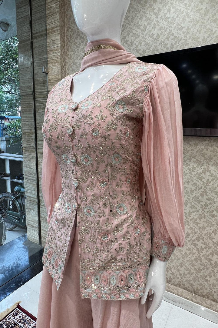 Peach Zari, Sequins and Thread work Palazzo Salwar Suit - Seasons Chennai