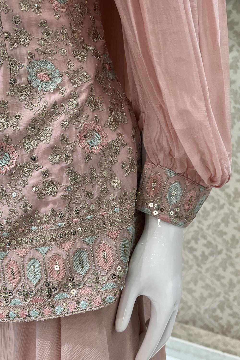 Peach Zari, Sequins and Thread work Palazzo Salwar Suit - Seasons Chennai