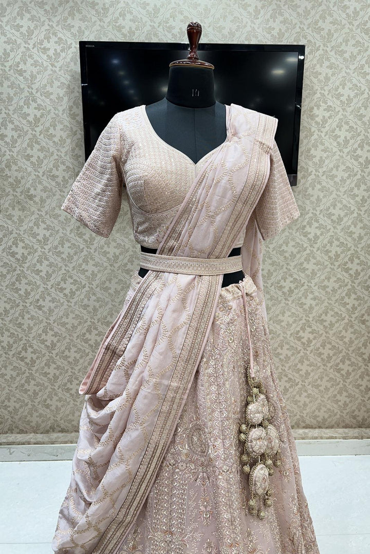 Pink Lucknowi Embroidery and Sequins work Crop Top Designer Bridal Lehenga - Seasons Chennai