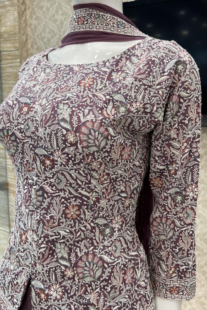 Lilac Thread and Sequins work Palazzo Salwar Suit - Seasons Chennai