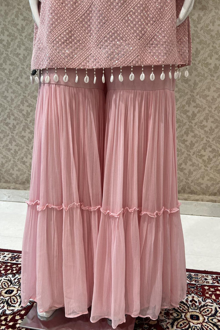 Peach Stone, Pearl, Beads, Sequins and Thread work Sharara Salwar Suit - Seasons Chennai