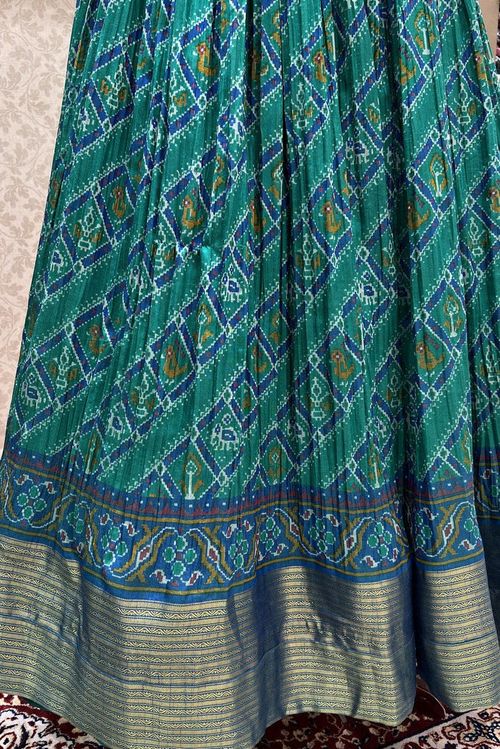 Royal Blue with Green Patola Print, Mirror, Zardozi and Pearl work Floor Length Anarkali Suit - Seasons Chennai
