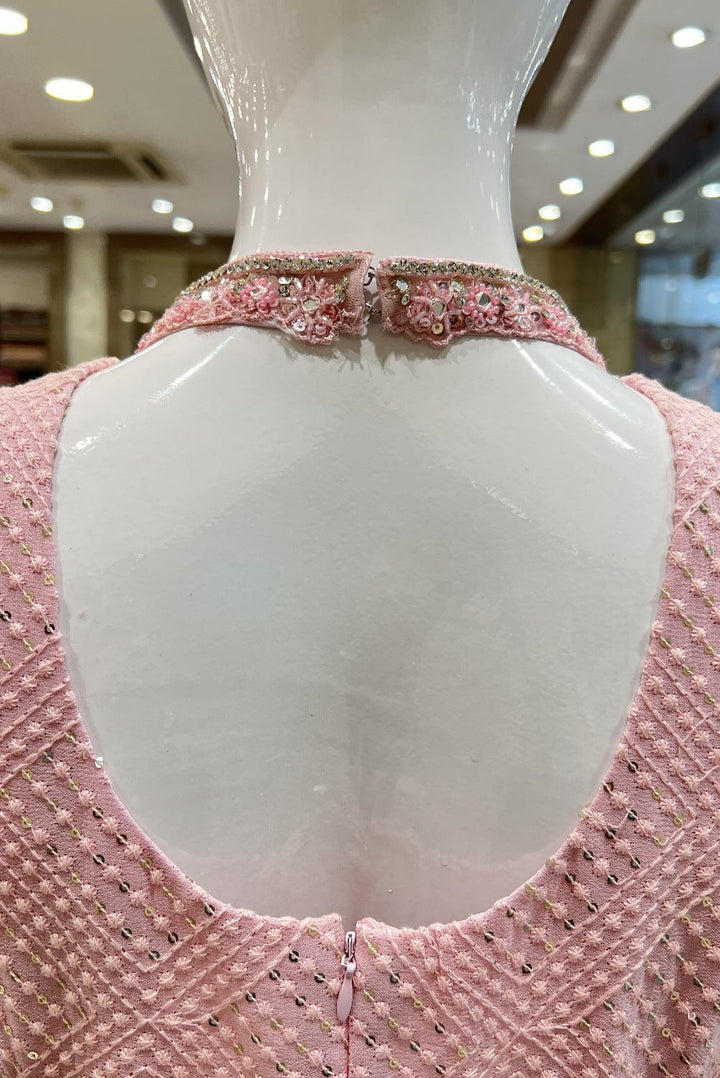 Peach Stone, Pearl, Beads, Sequins and Thread work Sharara Salwar Suit - Seasons Chennai