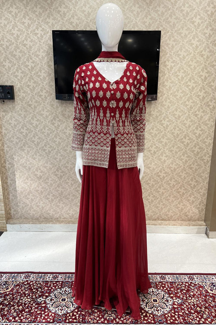 Maroon Zari and Sequins work Palazzo Salwar Suit - Seasons Chennai