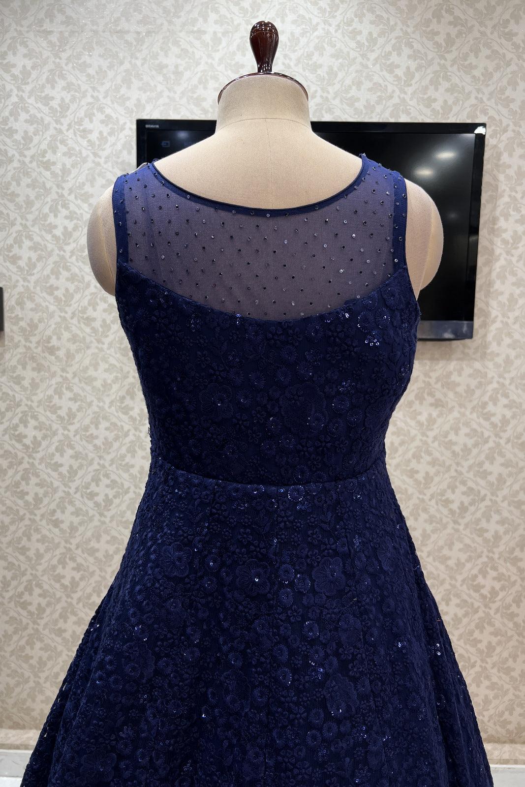 Navy Blue Lucknowi Thread, Sequins and Beads work Partywear Gown - Seasons Chennai