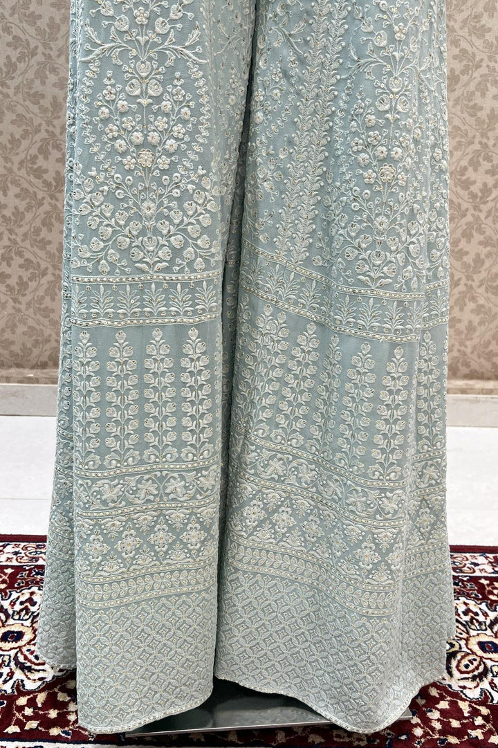 Sky Blue Thread, Beads and Stone work Crop Top with Palazzo Pant - Seasons Chennai