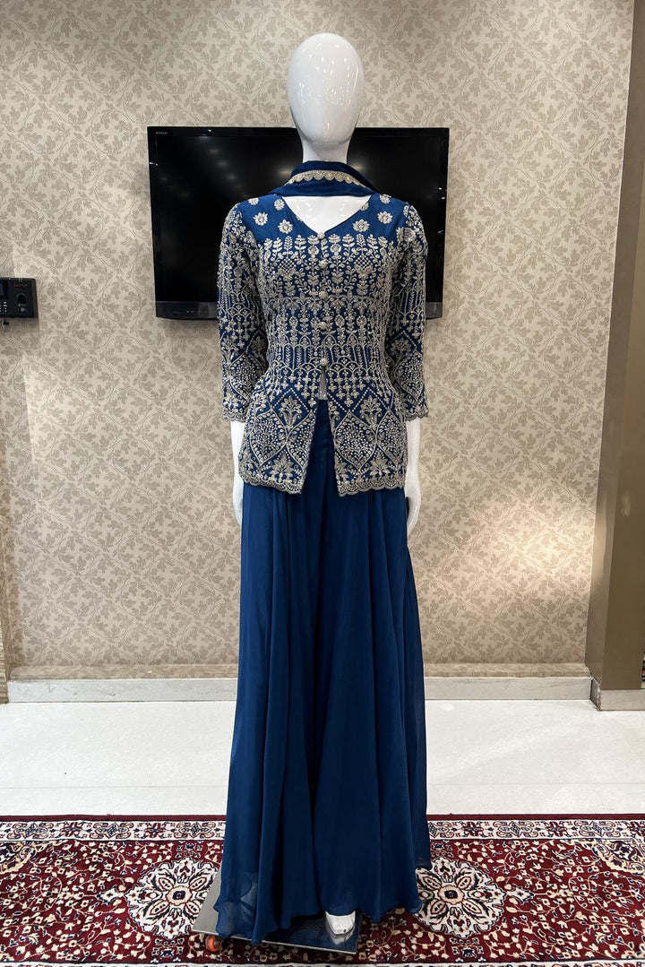Peacock Blue Zari and Sequins work Palazzo Salwar Suit - Seasons Chennai