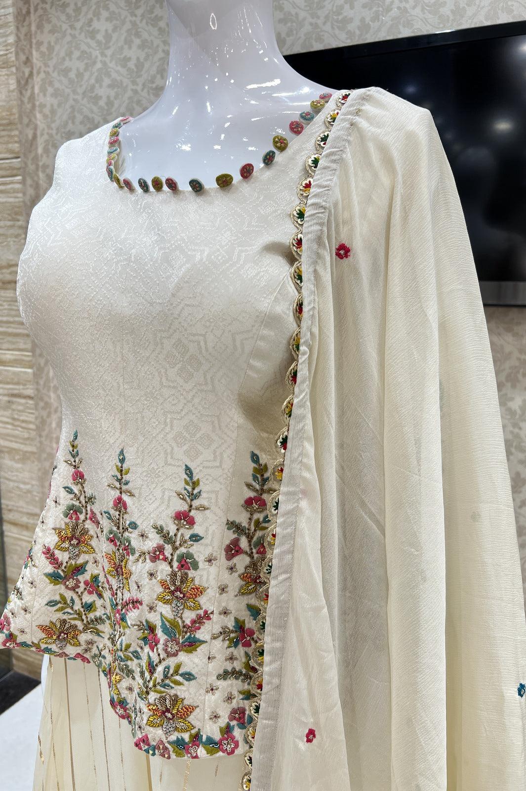 Cream Embroidery, Sequins and Beads work with Zari Weaving Palazzo Salwar Suit - Seasons Chennai