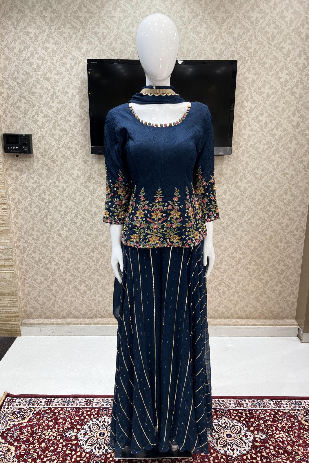 Blue Embroidery, Sequins and Beads work with Zari Weaving Palazzo Salwar Suit - Seasons Chennai