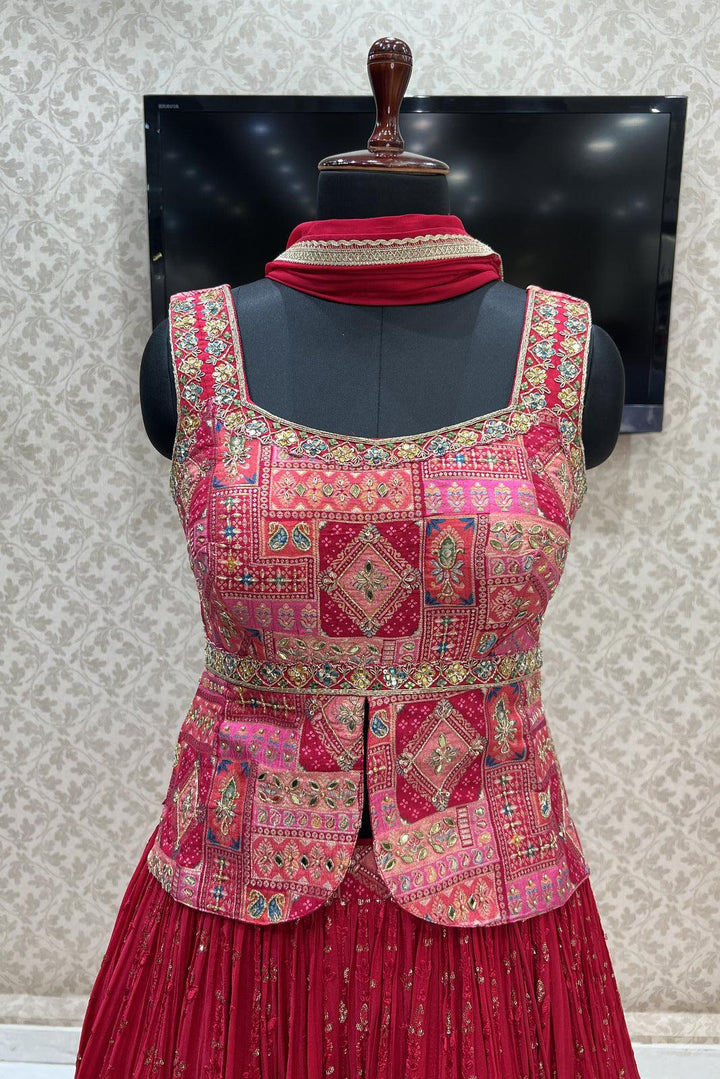 Red Mirror, Zardozi, Banaras and Beads work Peplum Style Lehenga - Seasons Chennai