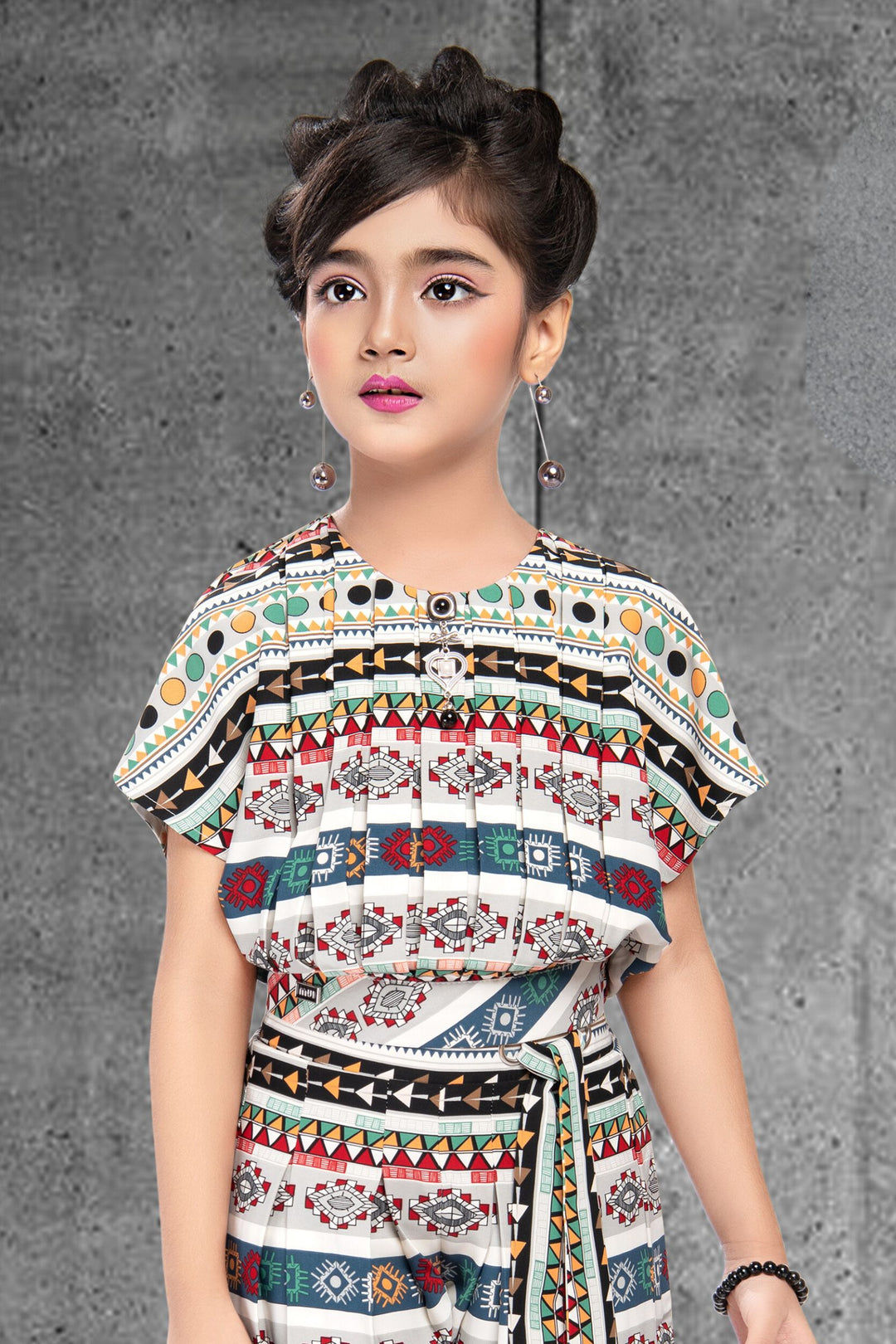 Multicolor Digital Print Kaftan Top with Shorts For Girls