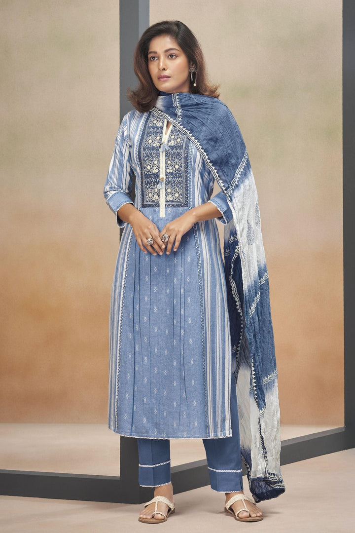 Blue Embroidery and Sequins work Straight Cut Salwar Suit - Seasons Chennai