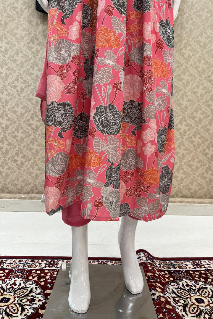 Pink with Multicolor Digital Print, Mirror, Zari and Stone work Alia Cut Salwar with Parallel Pant Set - Seasons Chennai