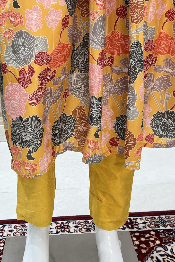 Yellow with Multicolor Digital Print, Mirror and Zari work Alia Cut Salwar with Parallel Pant Set - Seasons Chennai