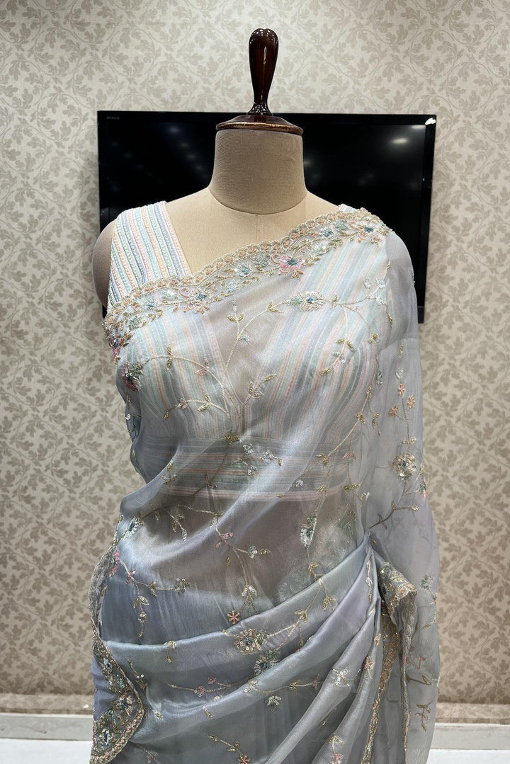 Light Lavender with Multicolor Shades Saree with Matching Unstitched Designer Blouse - Seasons Chennai