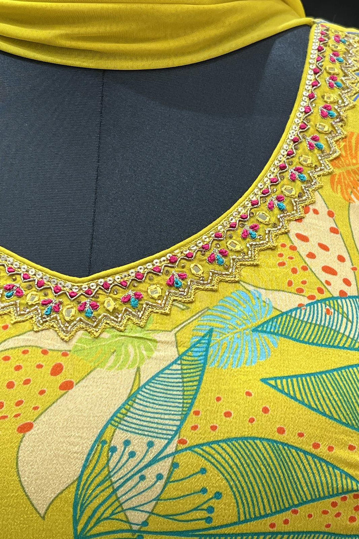 Yellow Multicolor Digital Print, Sequins, Mirror and Stone work Floor Length Anarkali Suit - Seasons Chennai