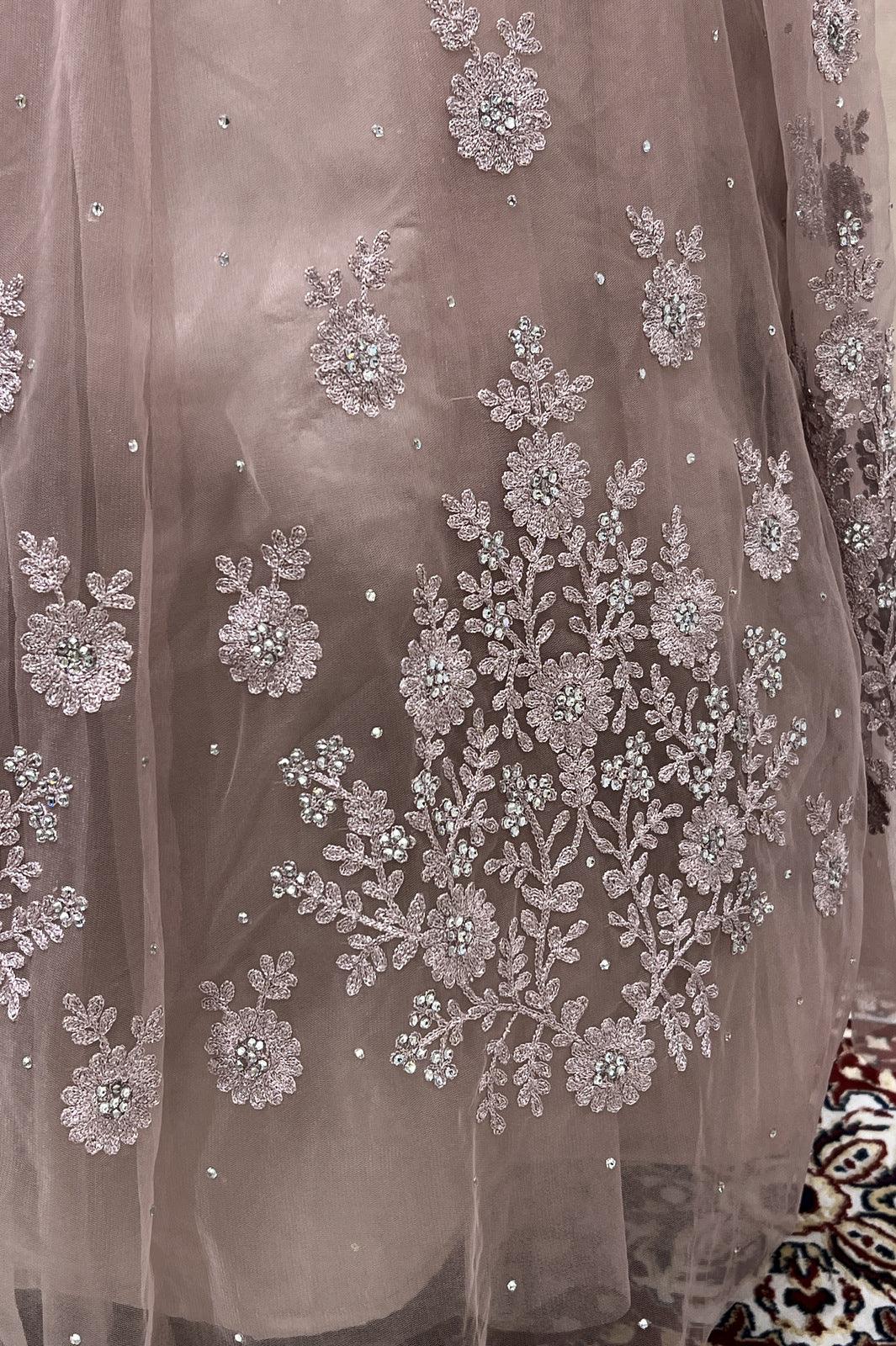Onion Pink Embroidery and Stone work Crop Top Lehenga - Seasons Chennai