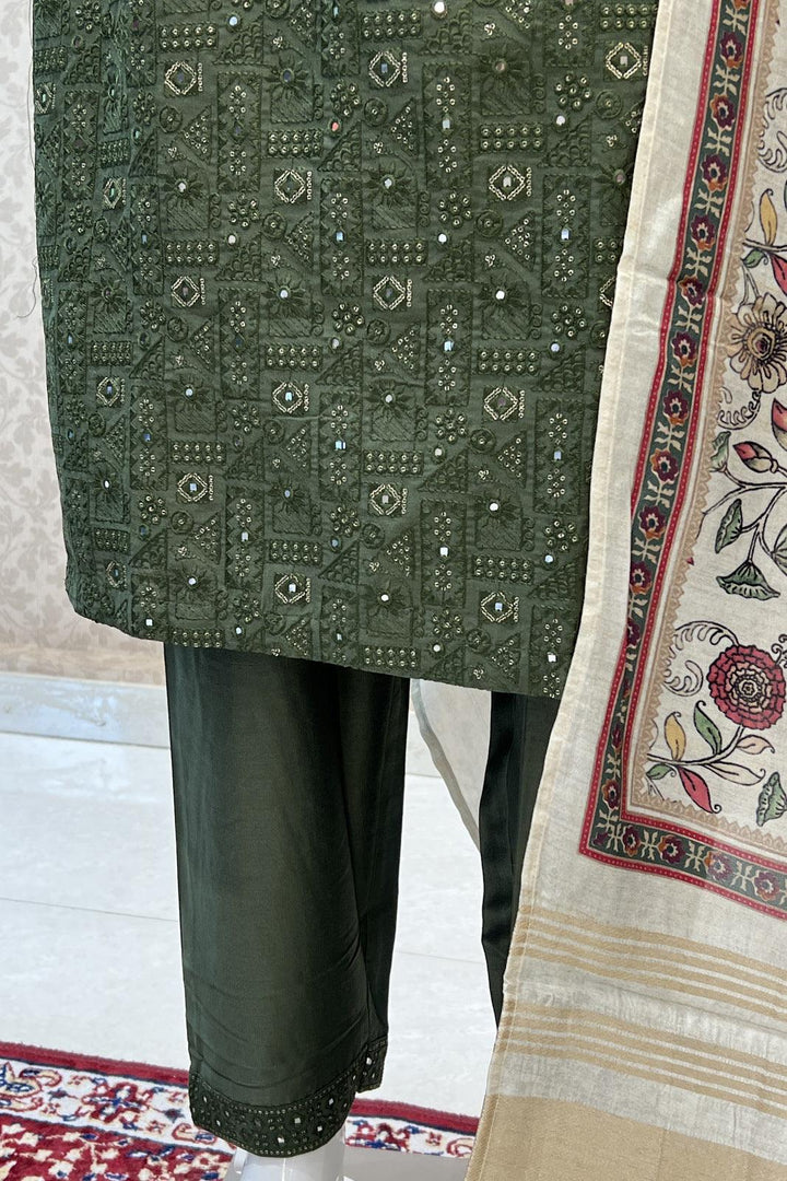 Dark Green Thread, Zari, Zardozi, Sequins and Beads work Straight Cut Salwar Suit - Seasons Chennai