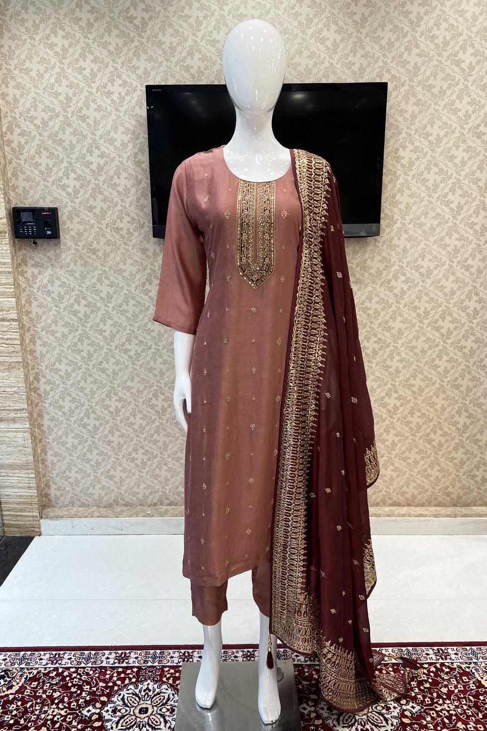 Dark Onion Mirror, Sequins, Zari and Zardozi work Straight Cut Salwar Suit - Seasons Chennai