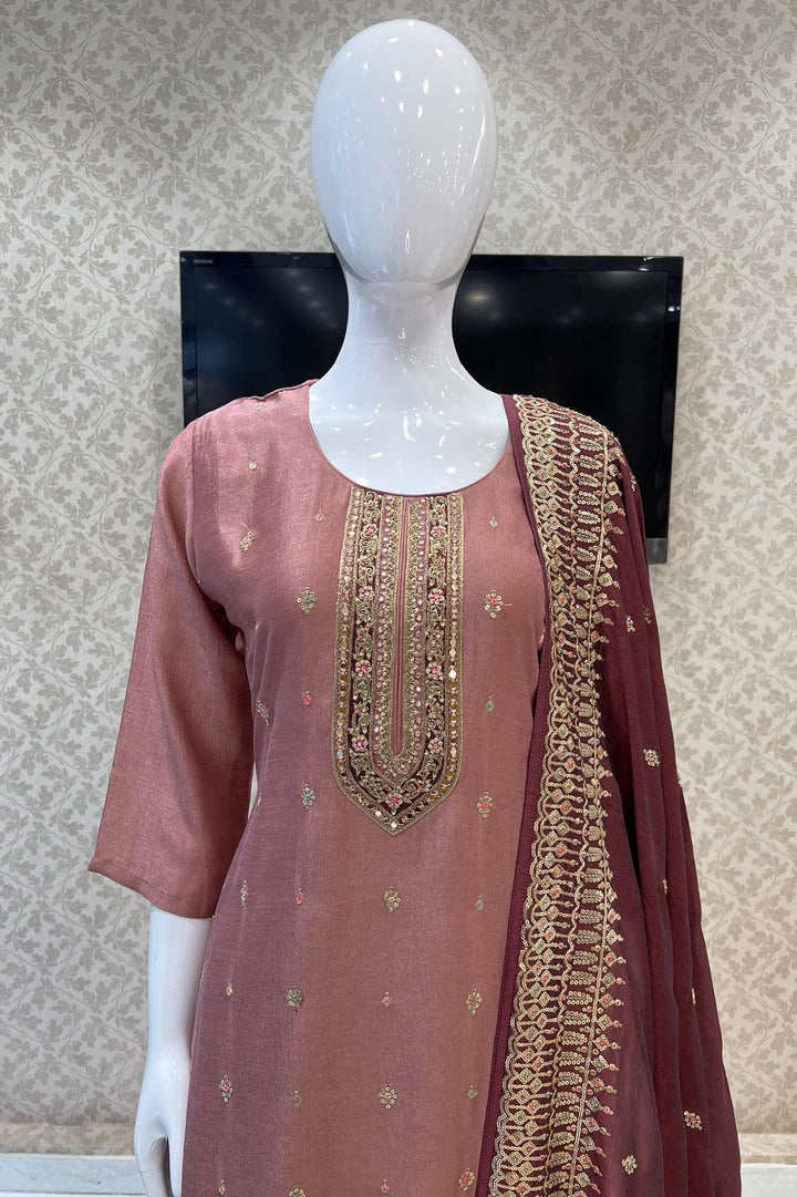 Dark Onion Mirror, Sequins, Zari and Zardozi work Straight Cut Salwar Suit - Seasons Chennai