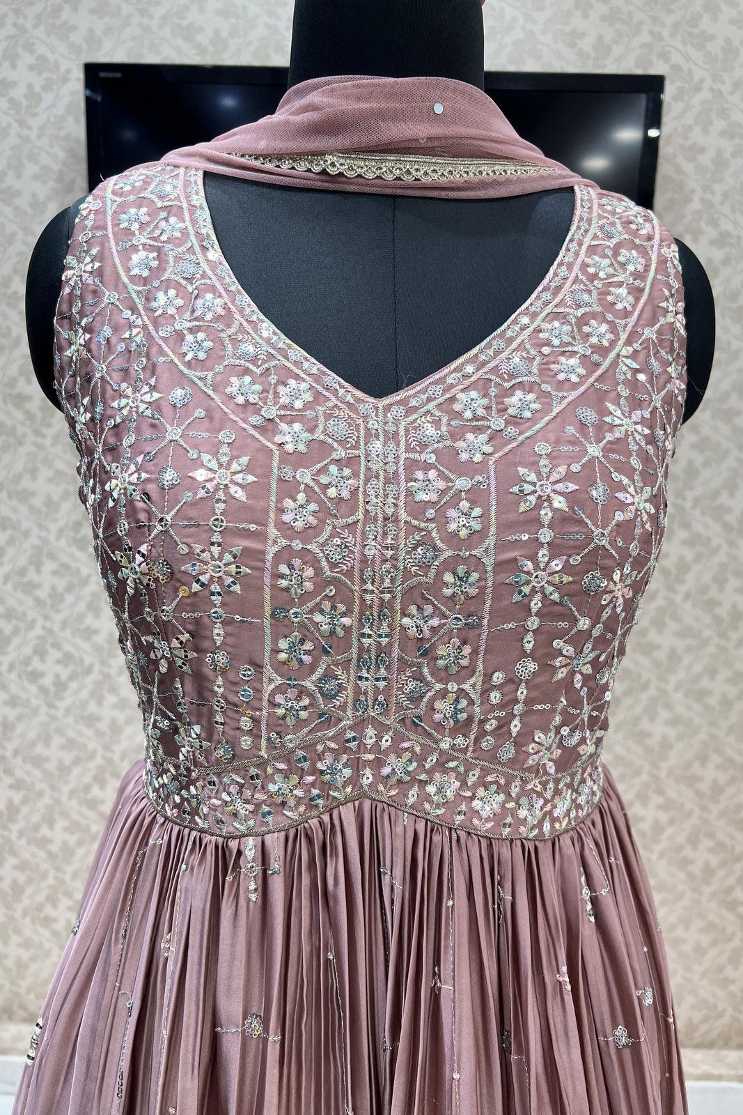 Onion Pink Sequins, Zari and Thread work Floor Length Anarkali Suit - Seasons Chennai