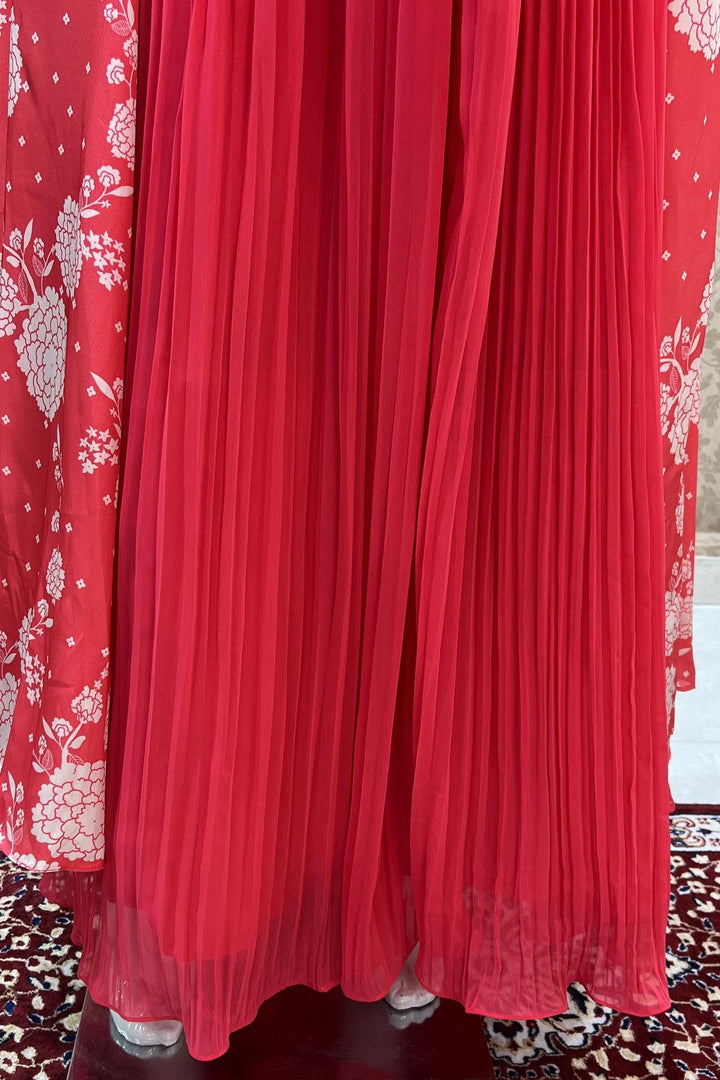 Pink Printed, Sequins, Pearl and Zardozi work Floor Length Anarkali Suit - Seasons Chennai