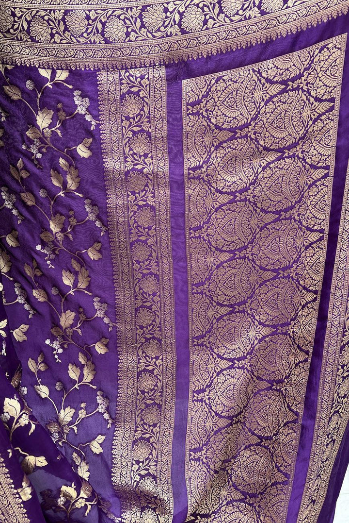 Purple Banaras work Saree with Matching Unstitched Blouse - Seasons Chennai