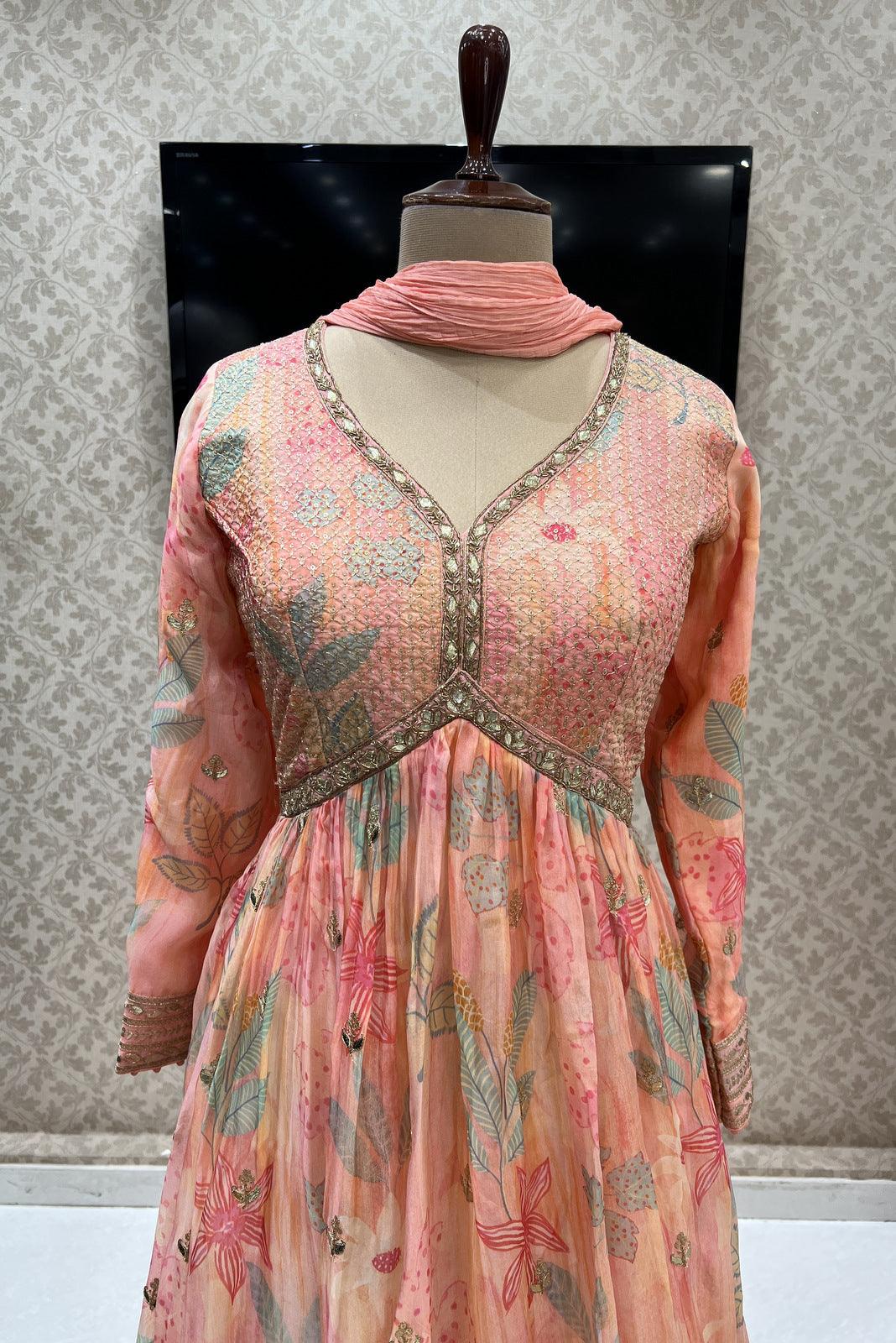 Buy Golden, Magenta Net, Brocade Girls Anarkali Dress (NFG-173) Online