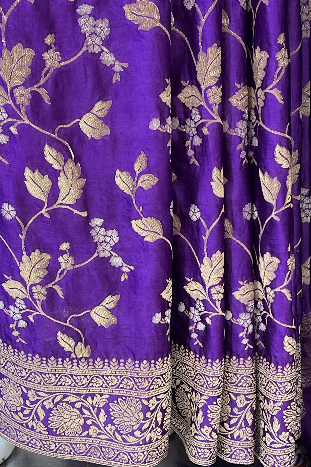 Purple Banaras work Saree with Matching Unstitched Blouse - Seasons Chennai