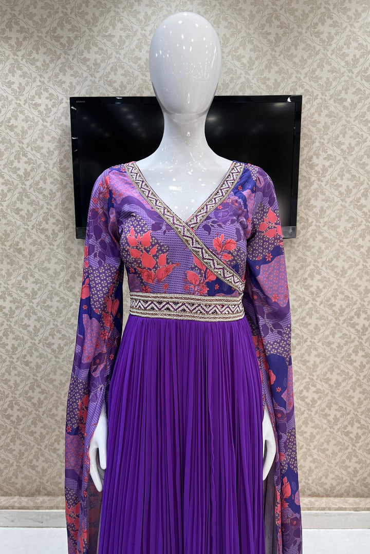 Violet Multicolor Printed, Mirror, Beads and Pearl work Floor Length Anarkali Suit - Seasons Chennai